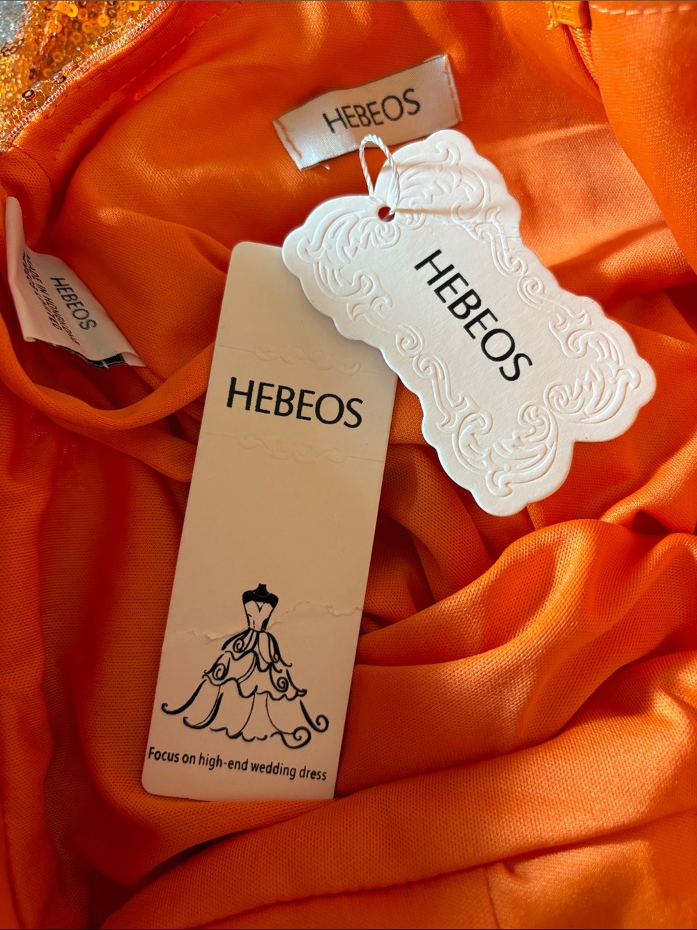 Hebeos orange sequin floral mesh maxi open back prom high slit dress - Picture 7 of 9